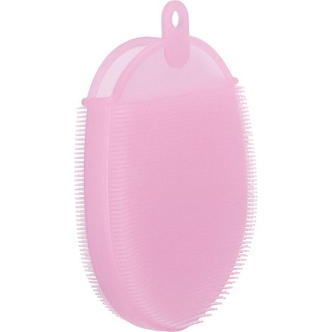 Gant de toilette en silicone brossette corps visage vaisselle nettoyage cuisine salle de bain rose 130x100mm (1/5)