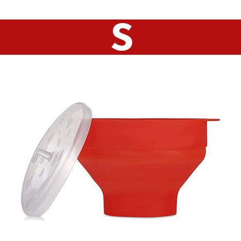 Pelle à pop-corns micro-ondes en silicone, sans BPA, pliable avec couvercle, résistante au lave-vaisselle et adaptée aux micro-ondes, couleur S-Red (1/5)