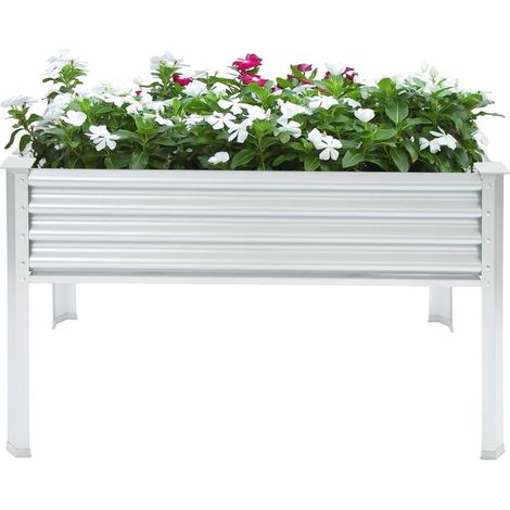 Lit de jardin surélevé en métal avec pieds - Capacité de charge : 60 à 80 kg - Rectangulaire - 120 x 60 x 80 cm - Argenté - Pour légumes et fruits (1/5)