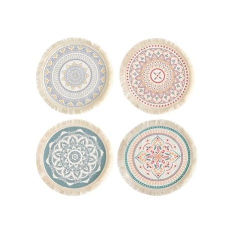 Ensemble de 4 tapis de cuisine individuels, ronds et tressés, résistants à la chaleur et antidérapants.