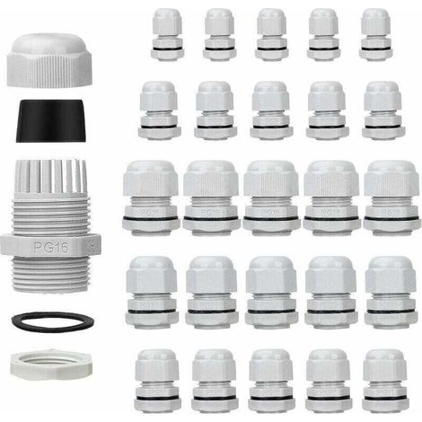 Packung mit 25 verstellbaren, wasserdichten Kabelverschraubungen PG7 PG9 PG11 PG13.5 PG16, flammhemmendes PA6-Nylon, Schutzart IP68, für elektrische Installationen (1/5)