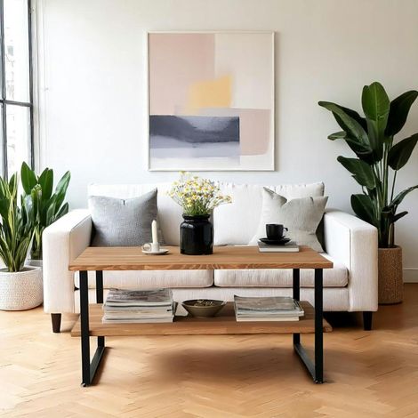 Table basse avec rangement - bois clair et métal OTRENTO (1/4)