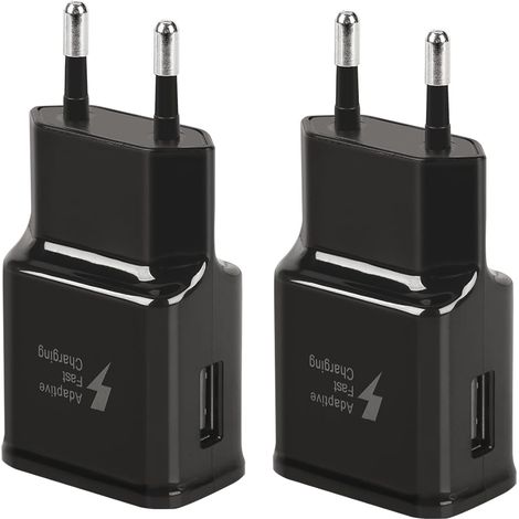 Lot de 2 Adaptateurs de Prise de Chargeur d'alimentation USB 5V-2A Chargeur Rapide Universel pour 12/11/X 8/7/6, Galaxy S22 S21 S20 S10 S5 S6 S7 S8 S9/Edge/Plus/Active, Note 5/8/ 9/10 (1/5)