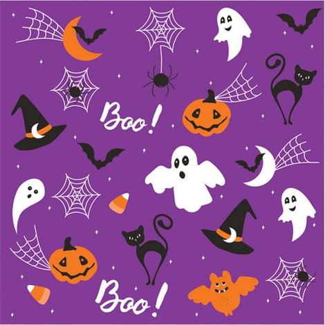 Tovaglioli viola con zucche di Halloween, 33x33 cm, 20 pezzi.