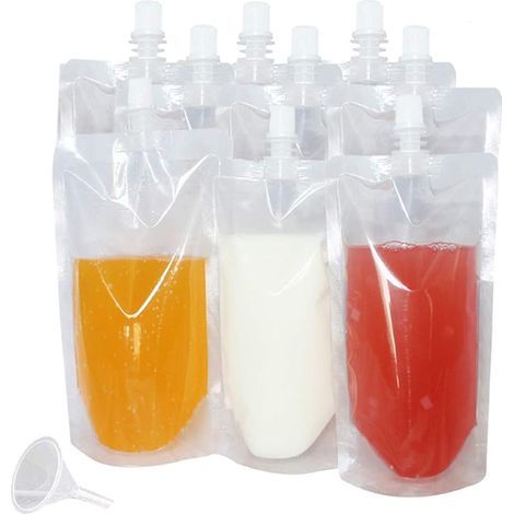 30 sachets de boissons, réutilisable récipients transparents pour sachets de smoothie, robustes et étanches à fermeture manuelle, pour bouteilles de jus congelé, entonnoir en plastique (350 ml) (1/5)