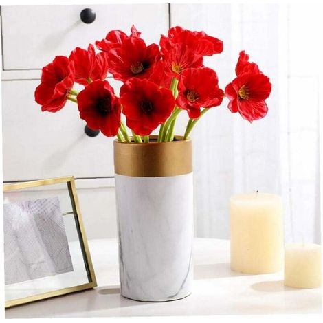10PCS Artificial Flower Red Poppy Bouquet Artificial Silk Flower for Christmas Party Decoration Vase Home Table Winter-60cm (1/5)