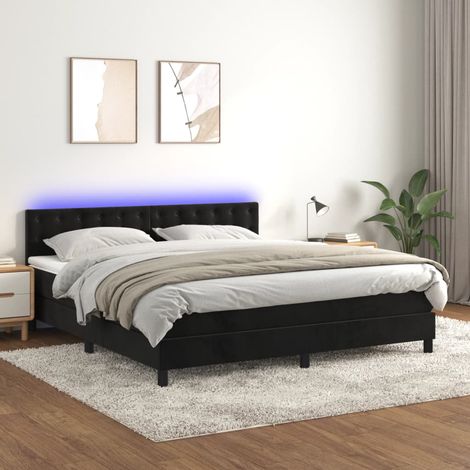 Sommier tapissier avec matelas et LED  Lit adulte Contemporain Noir 160x200 cm Velours 87920 (1/5)