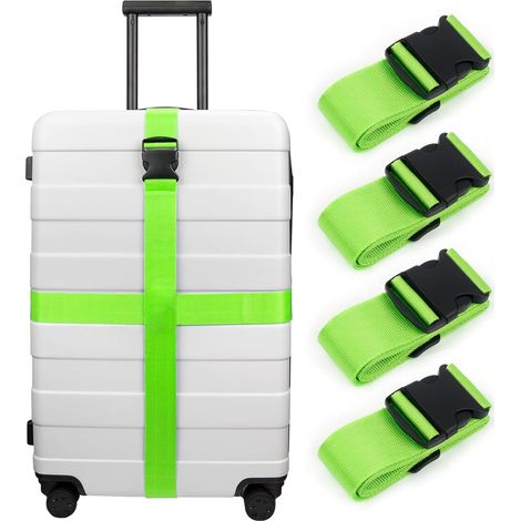 4 Pièces Sangle Valise, 5 x 200cm Sangles de Bagage Réglables avec Boucle, Sangle Valise Accrocheur, pour Fixation, Identification Rapide, Protection de Sécurité (Vert)