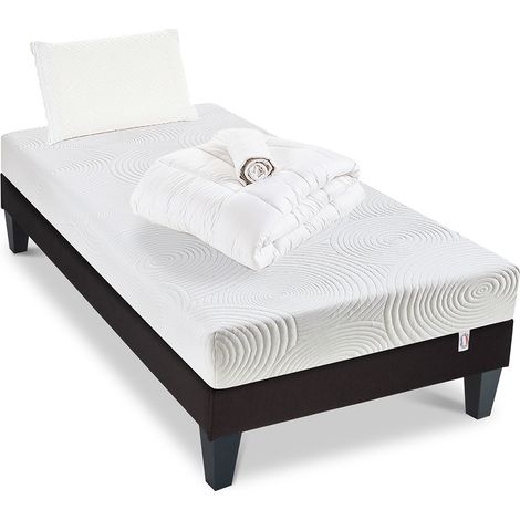 Pack Vosges 90x200 cm Matelas Mousse + Sommier Bois + Accessoires (1/5)