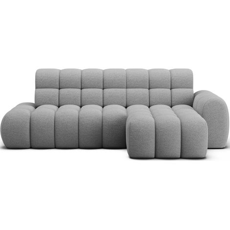 Sofá de esquina convertible BULLA de 3 plazas gris - tela de rizo con extensión de asiento eléctrica (1/5)