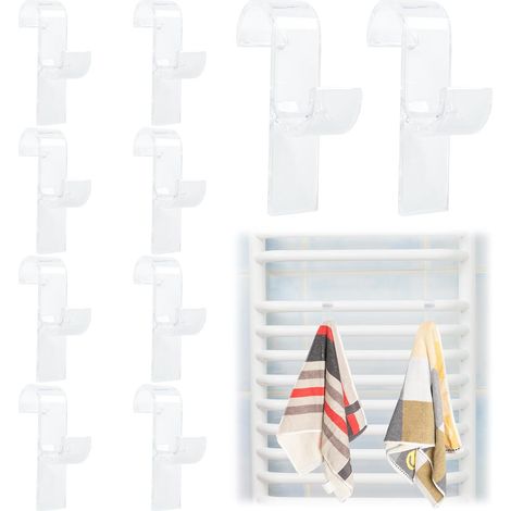 10 Pièces Crochet Radiateur Rond, Seche Serviette, Multifonction ABS Crochets Serviette Salle de Bain pour Tous les Radiateurs Standards (Transparent) Transparent -'Transparent (1/5)