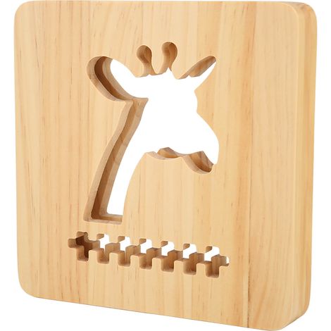 Lampe 3D en bois Girafe, veilleuse sculptée ajourée, décoration chambre salon bureau, cadeau enfant ami famille (1/5)