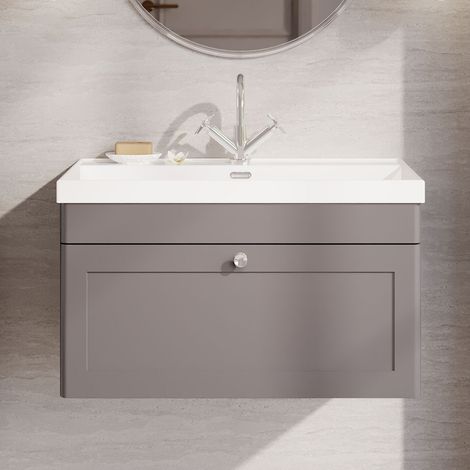 Nuie Classique Wall Hung 1-Drawer Vanity Unit with 1TH Thin-Edge Basin 800mm Wide - Satin Grey