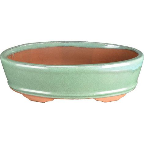 Vaso per bonsai ovale in gres smaltato verde 33,5x21,5x7,5 cm - BJA2Ba