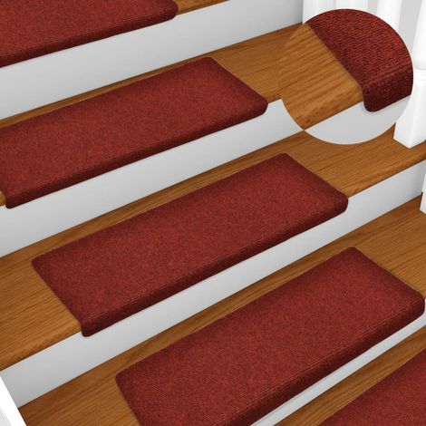 FIMEI Tapis d'escalier 15 pcs Tissu aiguilleté 65x25 cm Rouge (1/5)