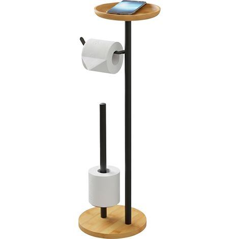 Porte-Rouleau Papier Toilette, Rangement Rouleaux, Noir/Nature (1/5)