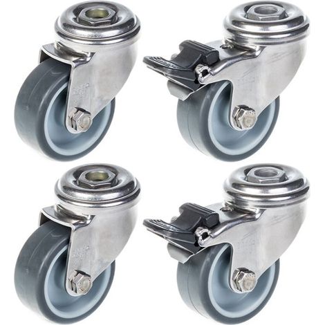 Räder - Baustellenmaterial - 50mm - Graues Gummi - Drehbar - mit Bremse - Set von 4