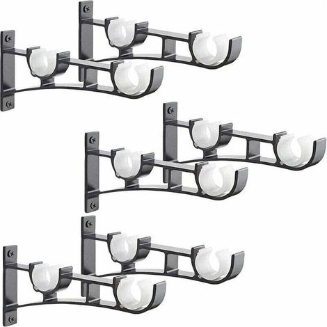 6Pices Tringle Rideau en mtal Robuste, Support de Tringle Rideaux,Double Tringle Rideau Pole Holder, Support Rideau,Support de Tringle Rideau en Aluminium,Support de Tringle Rideau Noir (1/5)