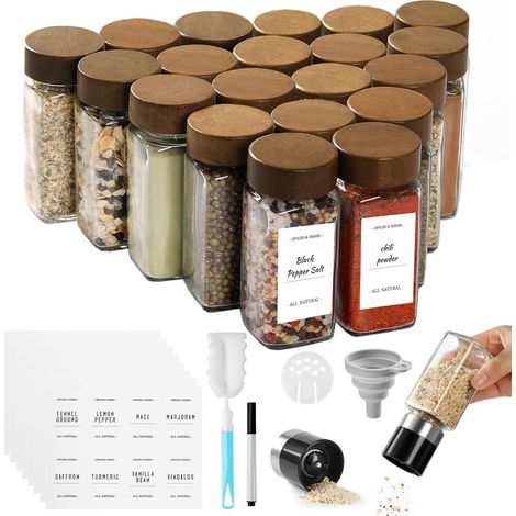 Pot a epices,20x120ml,pot a epices en verre avec 2 moulins à épices (1/5)