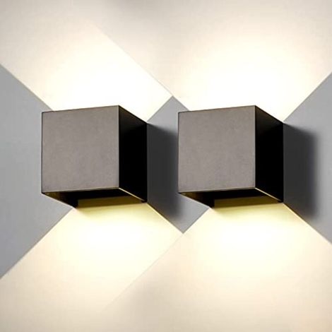 2-pack LED wall light for indoor and outdoor use, modern outdoor wall light, black, 6 W, neutral white (4000 K), IP65 waterproof, square aluminum housing, adjustable beam angle, easy installation