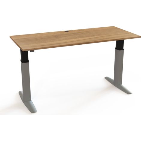STIER Schreibtisch 501-23 elektrisch höhenverstellbar 180 x 80cm Nussbaum/Silber melaminbeschichtet 68-120cm (1/3)