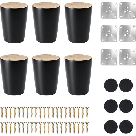 6PCS Pieds de Meubles en Bois Noir 6CM Pieds Coniques pour Canapé (1/5)