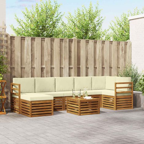 Ecksofa Set mit Kissen 8 pcs Natur und Creme Massivholz Akazie