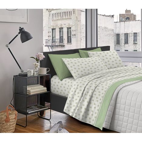 Completo Letto Matrimoniale in Flanella Calda e Morbida Anti Pilling  Dotty Verde502 - 2 Piazze (1/3)