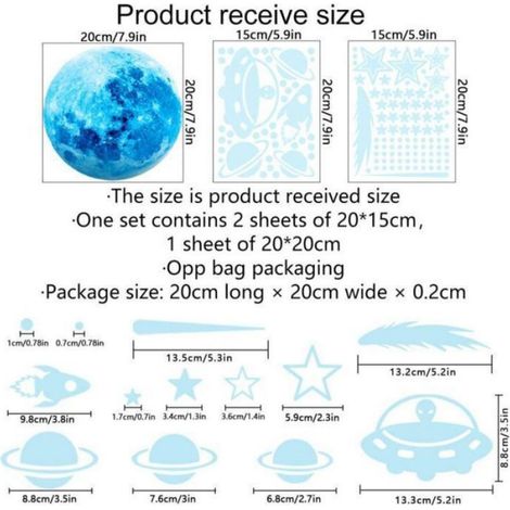Stickers muraux 3D lumineux amovibles – étoiles, lune, fusée & planètes pour chambre enfant – Bleu (1/5)
