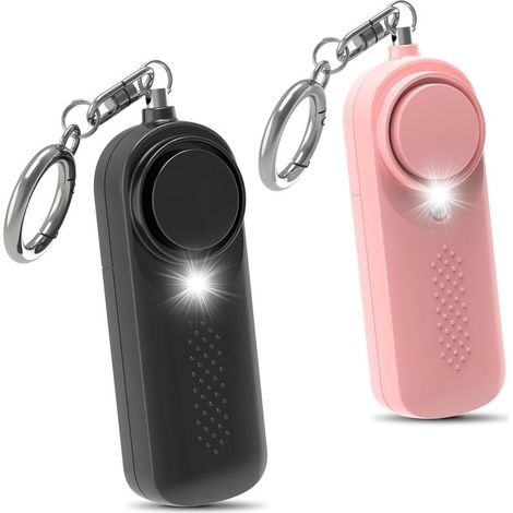 Lot de 2 alarmes personnelles pour femmes, sirène 130 dB avec porte-clés lumineux LED, alarme de sécurité personnelle pour enfants, femmes et étudiants âgés. (1/5)
