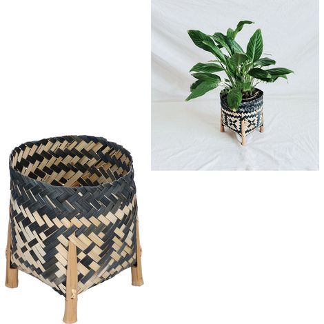 Panier à plantes tissé main style nordique en bambou décoratif pour maison - Panier de rangement pour plantes en bambou tissé, pot tissé artisanal, décor d'intérieur (1/5)