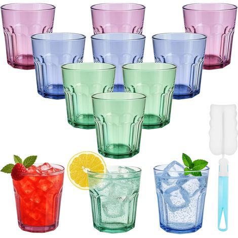 Set de 12 Verres Acryliques Couleur – 270 ml, Empilables