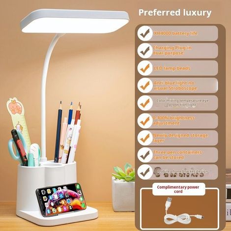 Lampe de bureau LED pour le bien-être des yeux, chargement USB, contrôle tactile, couleur réglable, veilleuse de chevet avec support pour téléphone (1/4)