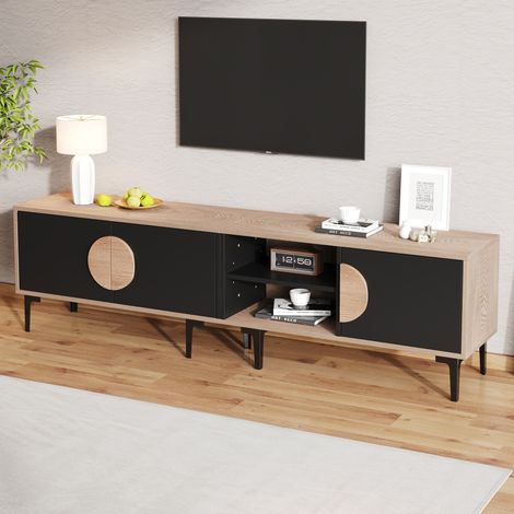 Mueble TV 180 x 35 x 49 cm madera y negro con 3 puertas y 2 huecos (1/5)