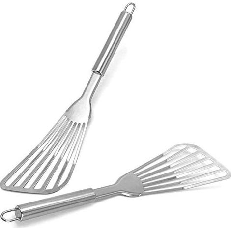 Espátulas para pescado, juego de 2 espátulas de acero inoxidable para pescado, espátulas de cocina de 32 cm (12,5 pulgadas), mangos de acero inoxidable (1/5)