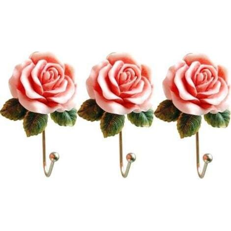 3 STÜCKE Rosenharz Wandhaken Wandmontage Kreativer Blumen-Eisenhaken zum Aufhängen von Mantel/Hut/Schlüssel/Handtuch/Handtaschenhaken/Kleiderbügel Schlafzimmer Wanddekoration