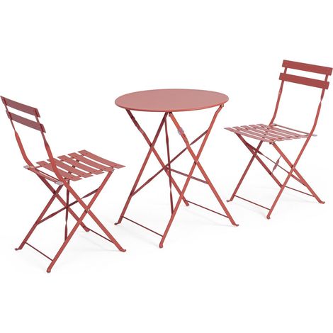 Set Tavolo + 2 Sedie Pieghevoli in Acciaio E-Coating Terracotta (1/5)
