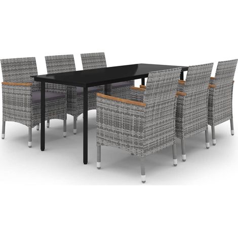 Maison Exclusive - 7-tlg. Garten-Essgruppe mit Kissen Poly Rattan