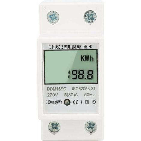 Contatore di energia 580A, monofase, elettronico, con display digitale LCD, montaggio su guida DIN, contatore kWh (1/5)