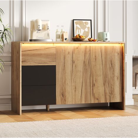 Meuble TV 120x40x76 cm en panneaux de particules, bois et noir, LED, pour petit salon – MEUBLIV (1/5)