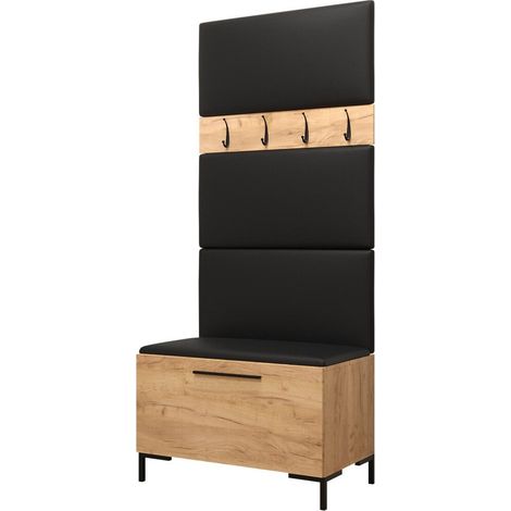 Conjunto para recibidor Nomal III, Craft roble, 196x84x46cm, Aglomerado laminado, Cuero ecológico, Montada en la pared, Colocada (1/5)