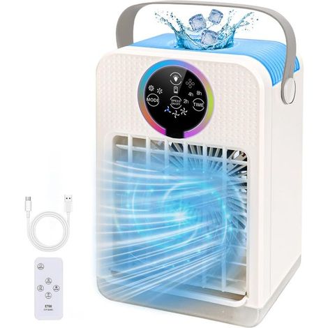 Condizionatore portatile da 700 ml, umidificatore e raffrescatore d'aria, 3 velocità, 7 colori di illuminazione, timer e telecomando. (1/5)
