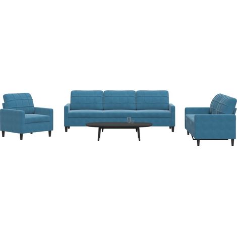 4-tlg. Sofagarnitur mit Kissen Blau Samt vidaXL (1/5)