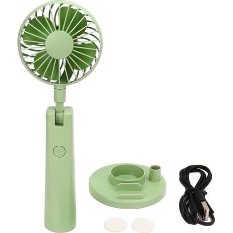Tragbarer Handventilator, 3 Geschwindigkeitsstufen, Mini-USB-wiederaufladbarer Ventilator mit Kosmetikspiegel und Handyhalterung, grün (1/5)
