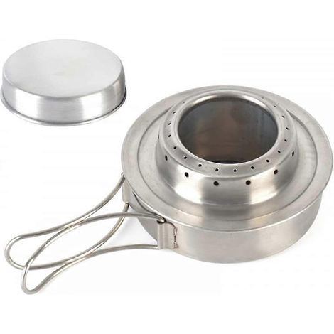 Réchaud à alcool portable avec poignée et bouchon, idéal pour la randonnée, les pique-niques et le camping (sans alcool). (1/5)