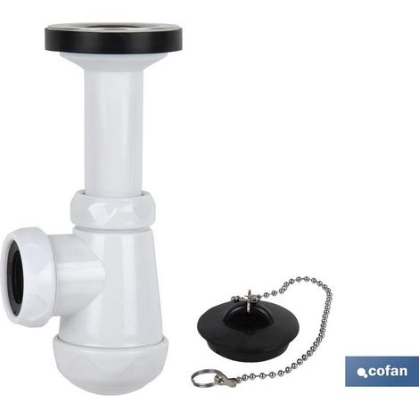 Sifone Bottiglia Corta Con Scarico Ø32-40 E Valvola Lavello Bidet 1 1/4 x 70