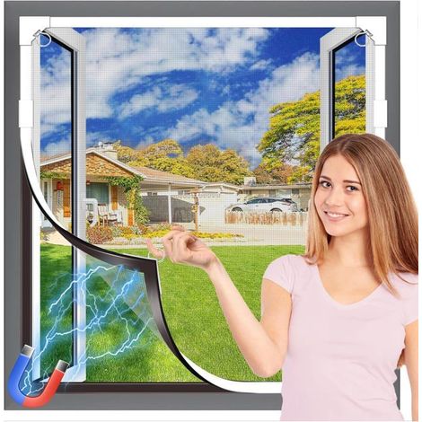 Moustiquaire fenêtre magnétique 130x150 cm – Fibre de verre, auto-adhésive – Sans perçage – Blanc (1/5)