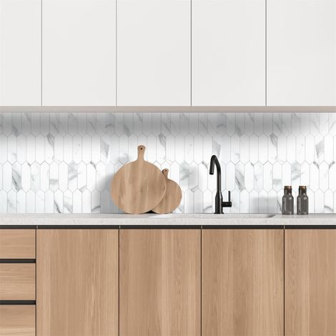 Lot de 12 Crédences Adhésives Rigides Hexagone Marbre Blanc 32,5 x 32,5 cm - 1,27 m² - Livraison gratuite (1/5)