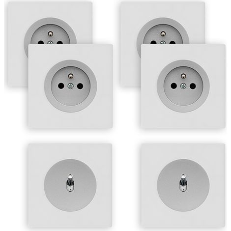 4 prises 2P+T + 2 va-et-vient ALU glossy DOM + 6 plaques simples blanc - FONTINI (1/5)
