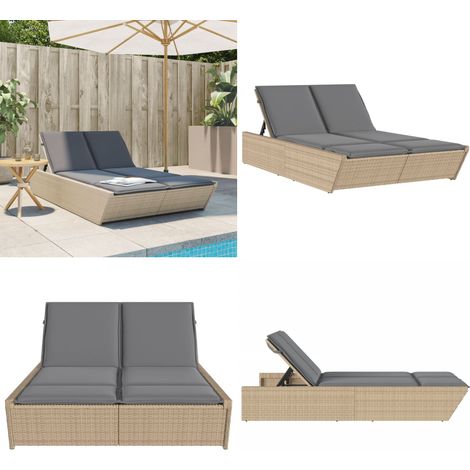 Doppel-Sonnenliege mit Auflagen Beige Poly Rattan - Doppelsonneliege - Gartenliege - Liege - Outdoor Liege - Relaxliege - Home & Living (1/5)